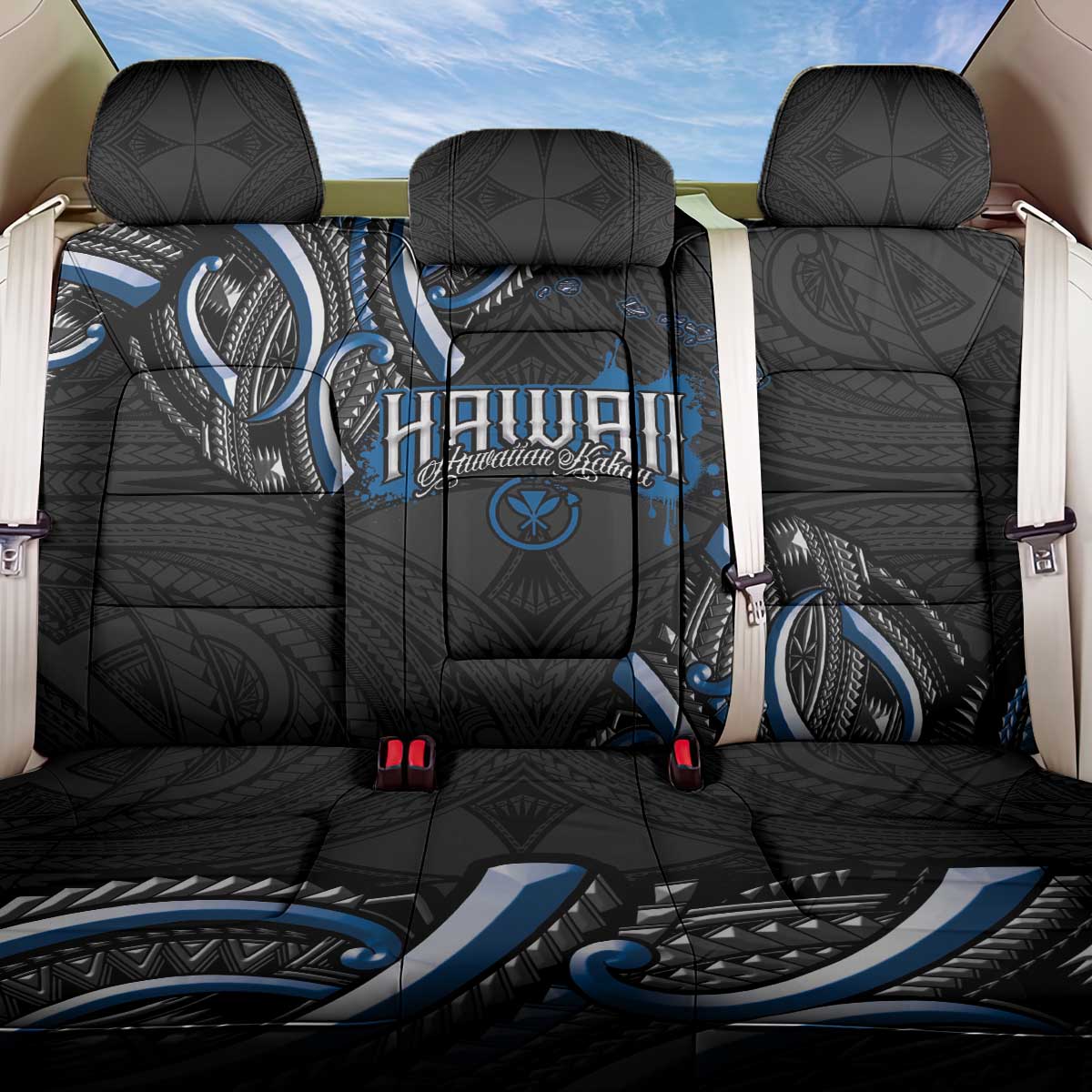 Traditional Art Hawaiian Kakau Tattoos Back Car Seat Cover Blue Color LT03 One Size Blue - Polynesian Pride