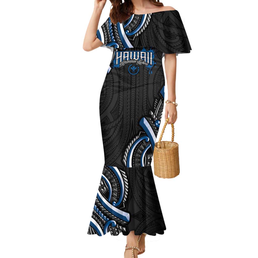Traditional Art Hawaiian Kakau Tattoos Mermaid Dress Blue Color LT03 Women Blue - Polynesian Pride