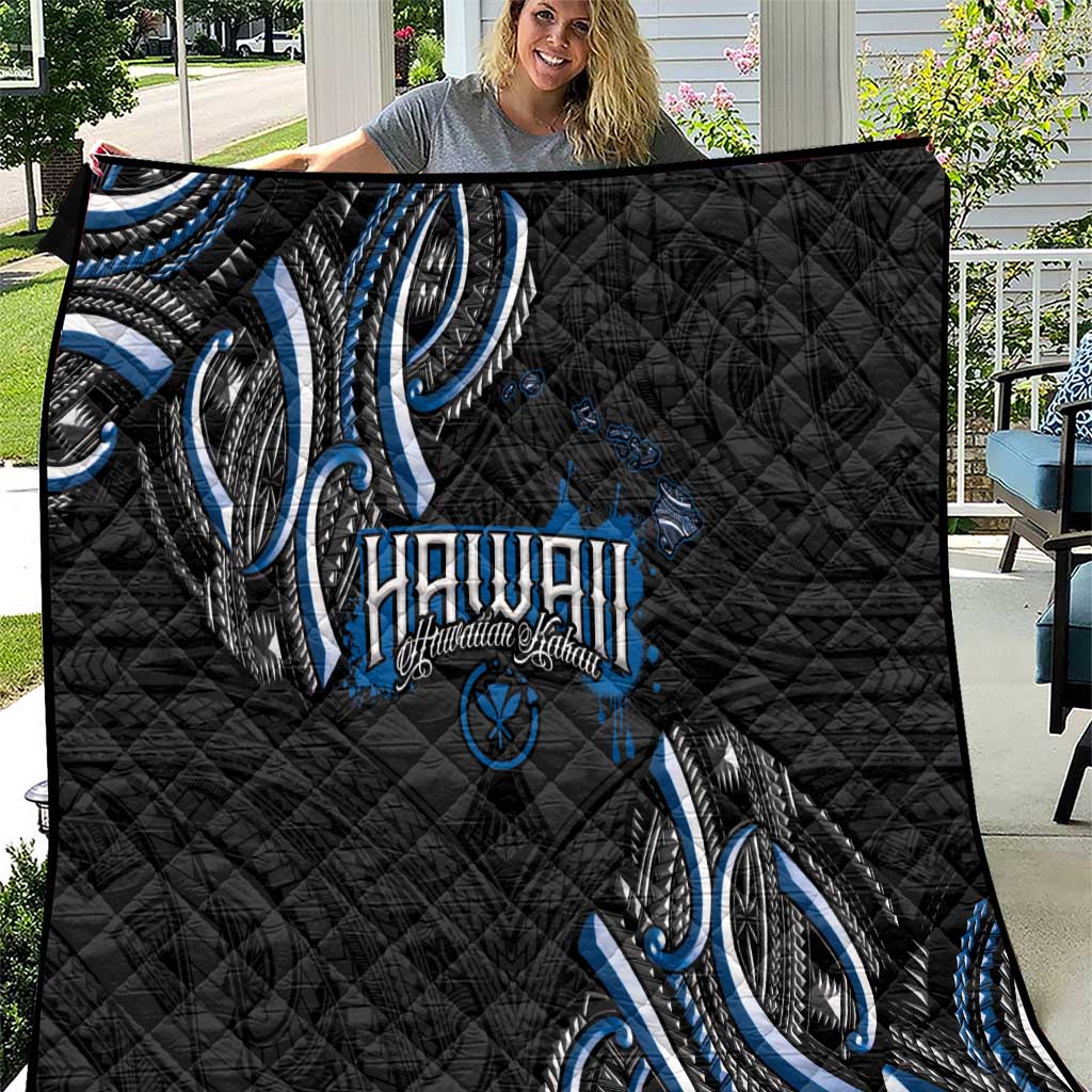 Traditional Art Hawaiian Kakau Tattoos Quilt Blue Color LT03 Blue - Polynesian Pride