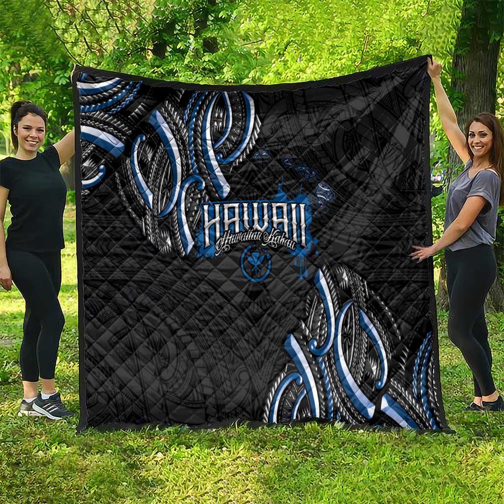 Traditional Art Hawaiian Kakau Tattoos Quilt Blue Color LT03 - Polynesian Pride