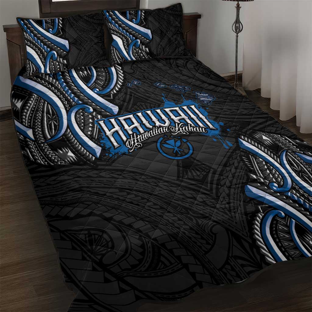 Traditional Art Hawaiian Kakau Tattoos Quilt Bed Set Blue Color LT03 Blue - Polynesian Pride