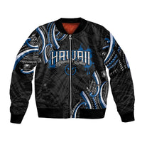 Traditional Art Hawaiian Kakau Tattoos Sleeve Zip Bomber Jacket Blue Color LT03 Unisex Blue - Polynesian Pride