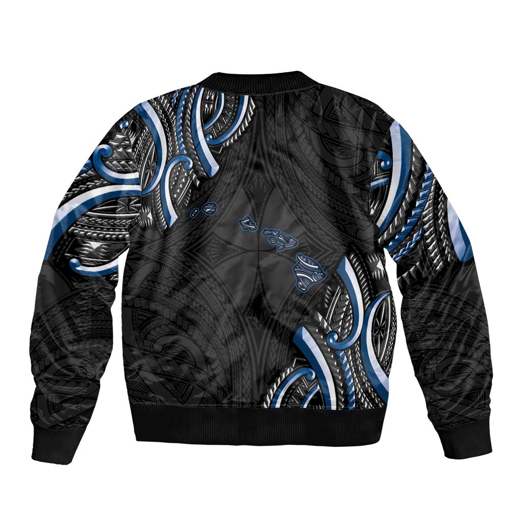 Traditional Art Hawaiian Kakau Tattoos Sleeve Zip Bomber Jacket Blue Color LT03 - Polynesian Pride