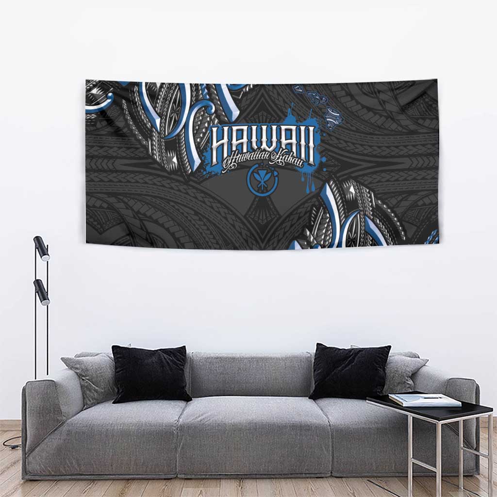 Traditional Art Hawaiian Kakau Tattoos Tapestry Blue Color LT03 - Polynesian Pride
