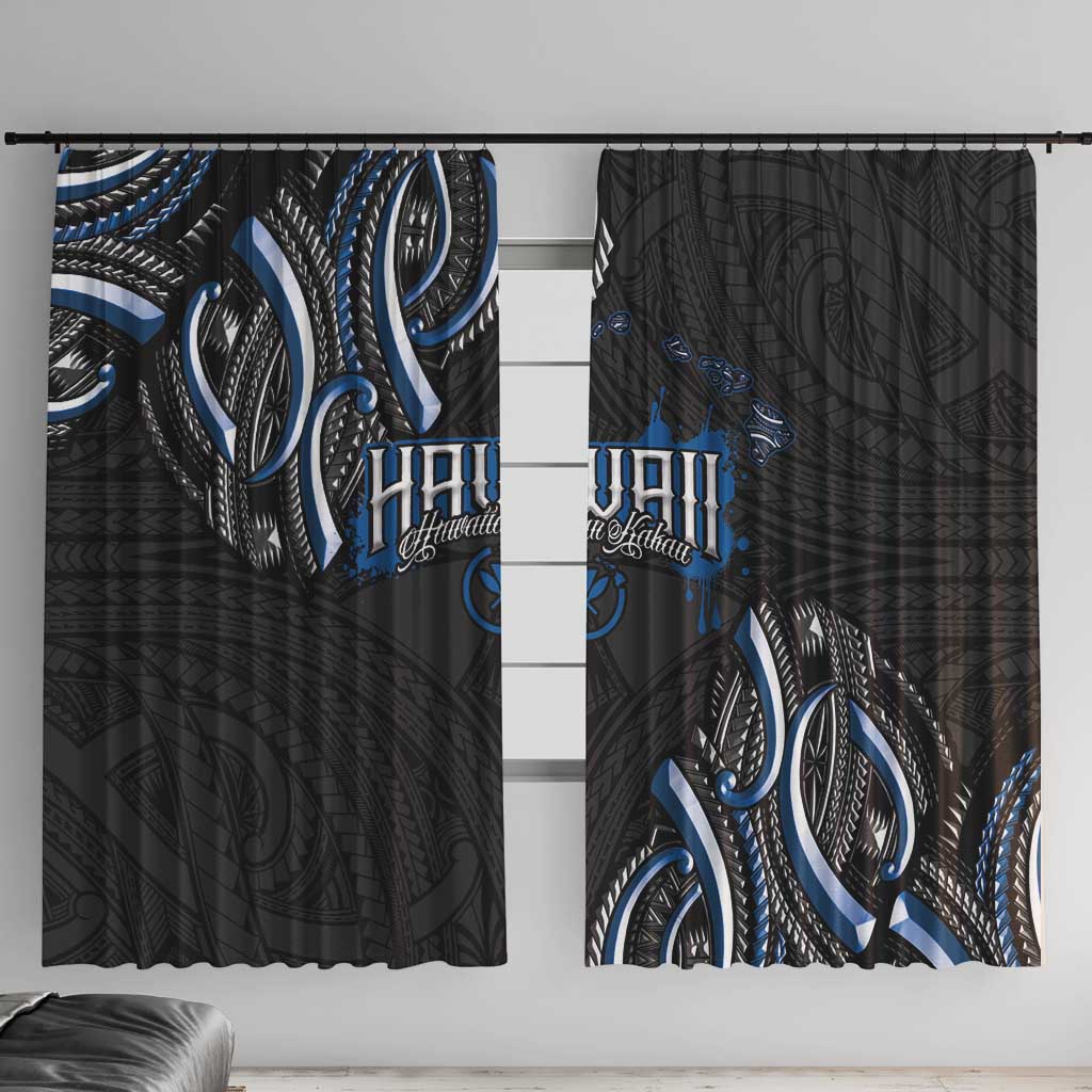 Traditional Art Hawaiian Kakau Tattoos Window Curtain Blue Color LT03 With Hooks Blue - Polynesian Pride
