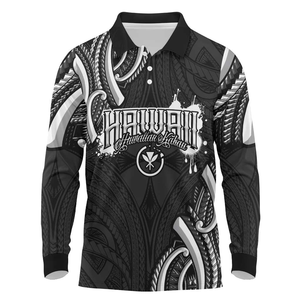 Traditional Art Hawaiian Kakau Tattoos Long Sleeve Polo Shirt White LT03 White - Polynesian Pride