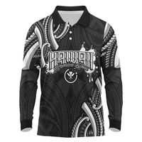 Traditional Art Hawaiian Kakau Tattoos Long Sleeve Polo Shirt White LT03 White - Polynesian Pride