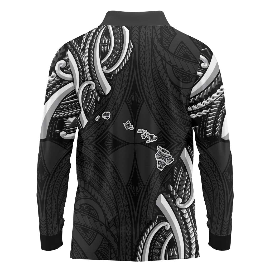 Traditional Art Hawaiian Kakau Tattoos Long Sleeve Polo Shirt White LT03 - Polynesian Pride