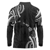 Traditional Art Hawaiian Kakau Tattoos Long Sleeve Polo Shirt White LT03 - Polynesian Pride