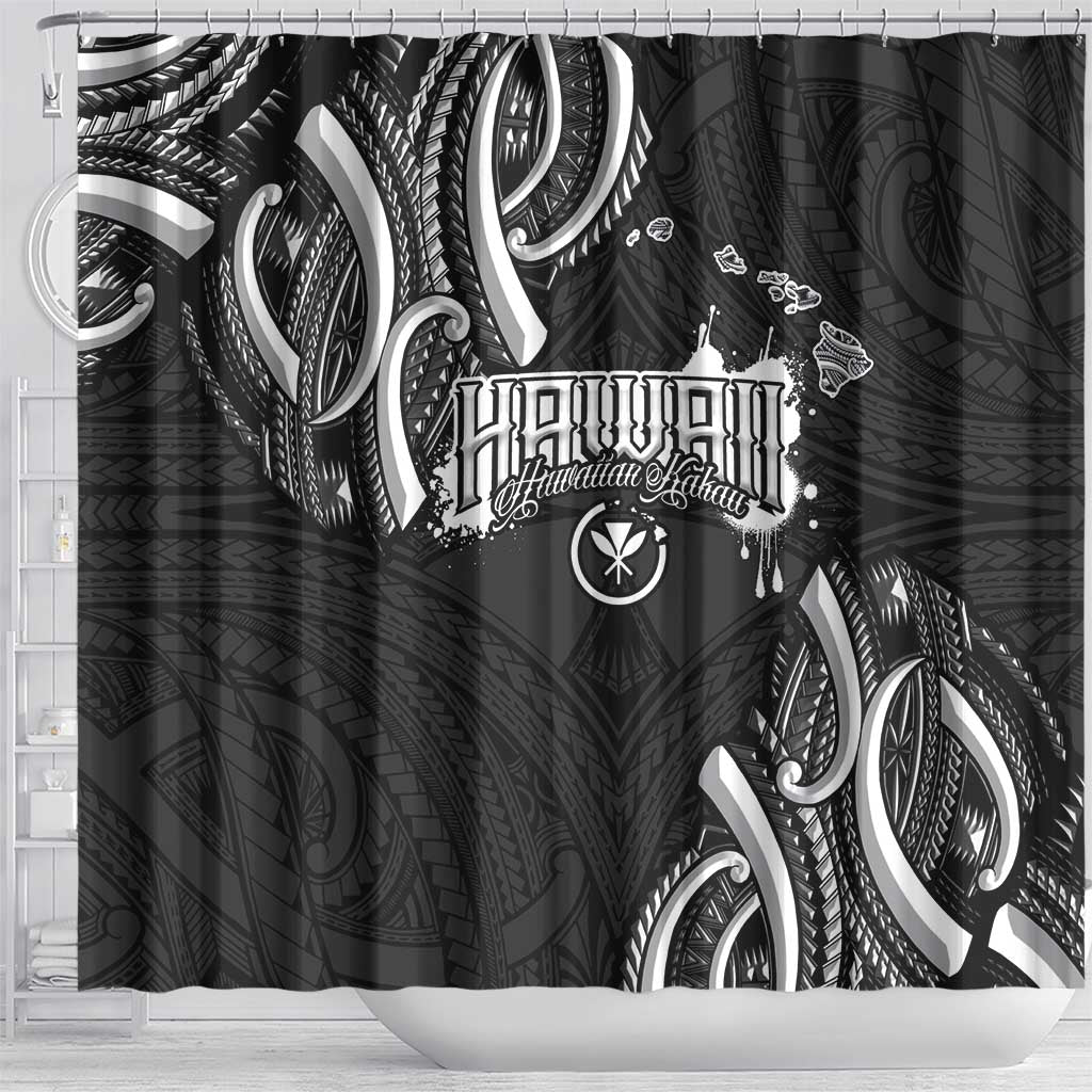 Traditional Art Hawaiian Kakau Tattoos Shower Curtain White LT03 - Polynesian Pride