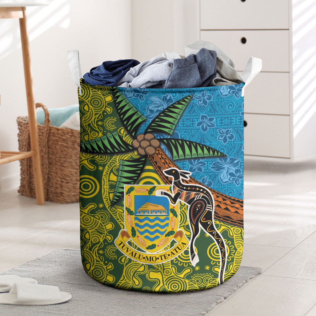 Tuvalu and Australia Together Laundry Basket Tapa Pattern and Aboriginal mix Culture LT03 Multicolor - Polynesian Pride