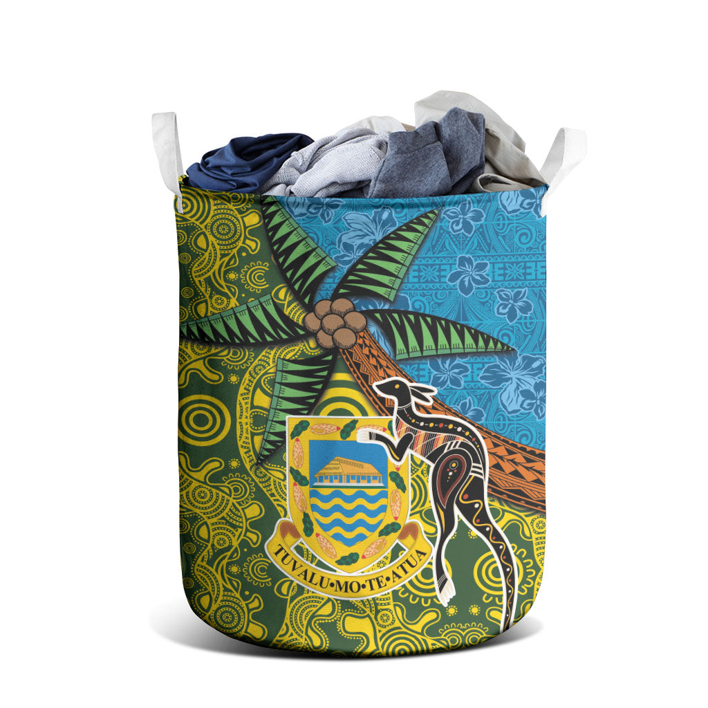 Tuvalu and Australia Together Laundry Basket Tapa Pattern and Aboriginal mix Culture LT03 - Polynesian Pride