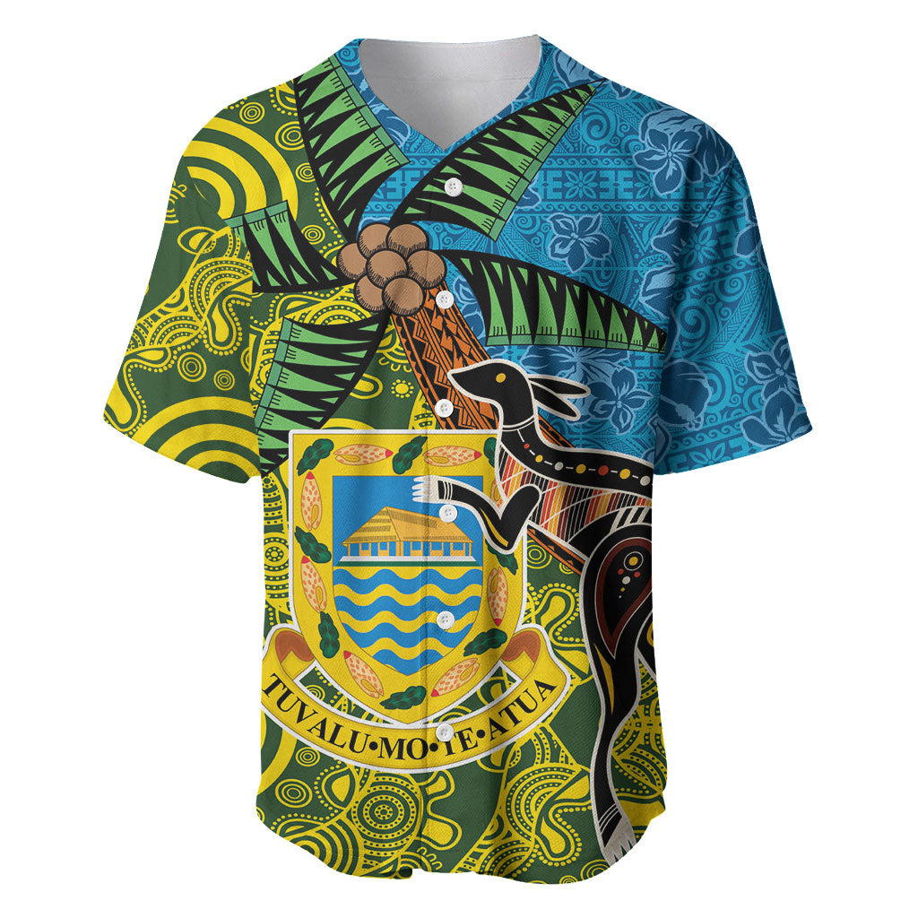 Tuvalu and Australia Together Baseball Jersey Tapa Pattern and Aboriginal mix Culture LT03 Multicolor - Polynesian Pride