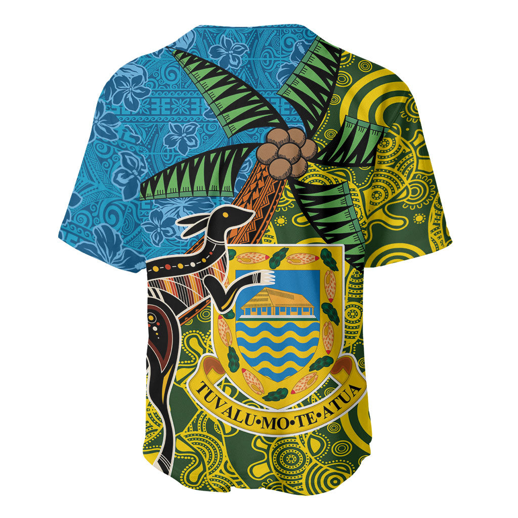 Tuvalu and Australia Together Baseball Jersey Tapa Pattern and Aboriginal mix Culture LT03 - Polynesian Pride