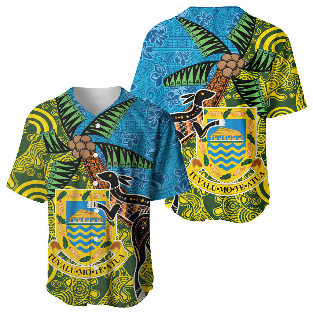 Tuvalu and Australia Together Baseball Jersey Tapa Pattern and Aboriginal mix Culture LT03 - Polynesian Pride