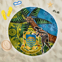 Tuvalu and Australia Together Beach Blanket Tapa Pattern and Aboriginal mix Culture LT03 One Size 150cm Multicolor - Polynesian Pride