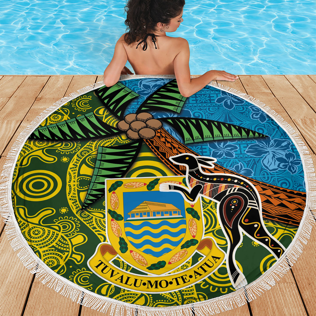 Tuvalu and Australia Together Beach Blanket Tapa Pattern and Aboriginal mix Culture LT03 - Polynesian Pride