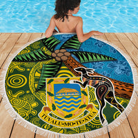 Tuvalu and Australia Together Beach Blanket Tapa Pattern and Aboriginal mix Culture LT03 - Polynesian Pride