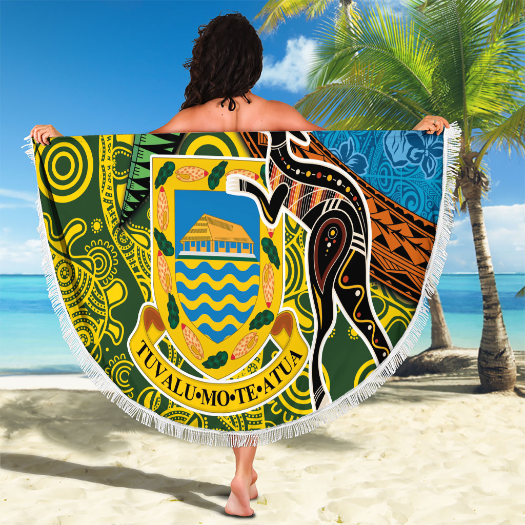 Tuvalu and Australia Together Beach Blanket Tapa Pattern and Aboriginal mix Culture LT03 - Polynesian Pride