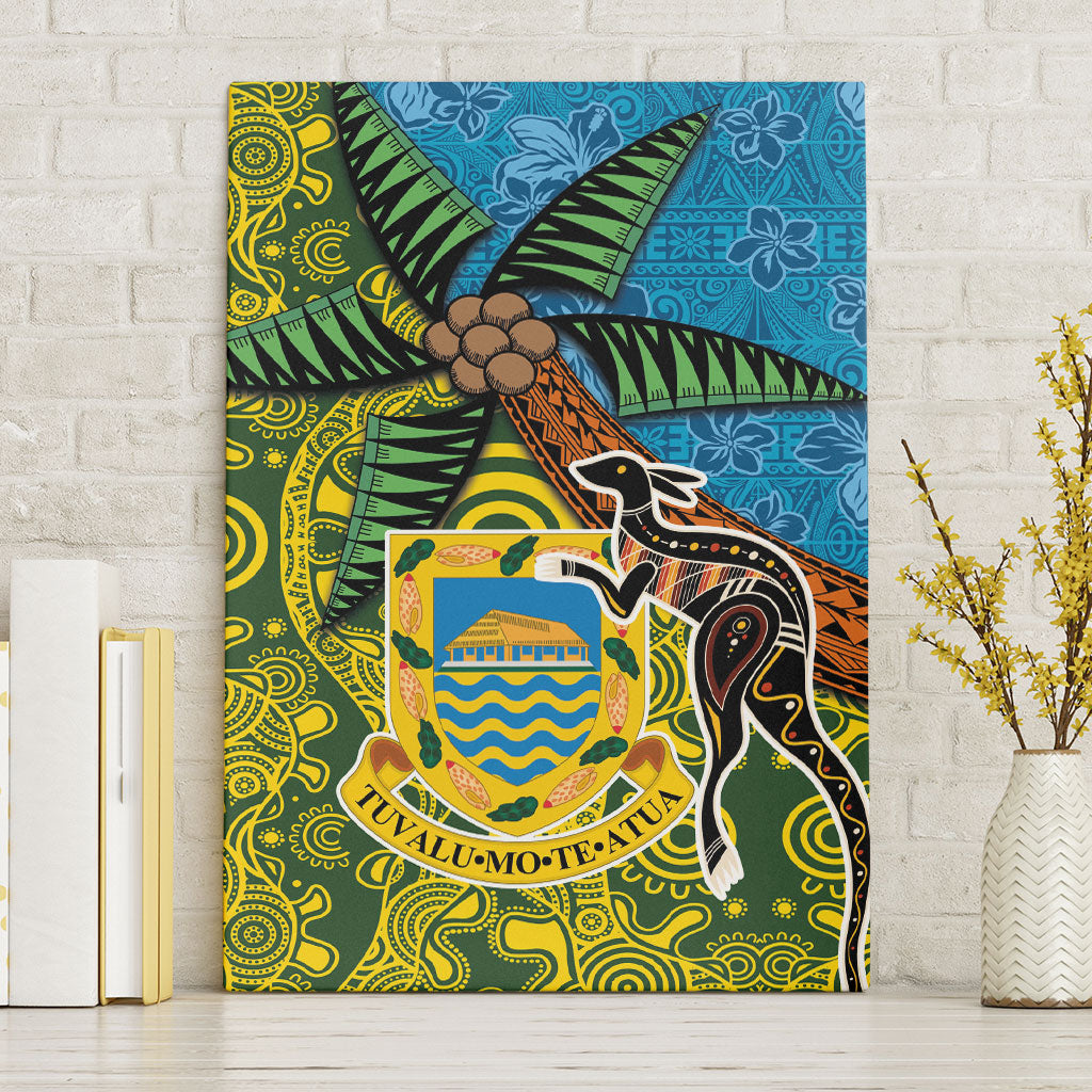 Tuvalu and Australia Together Canvas Wall Art Tapa Pattern and Aboriginal mix Culture LT03 Without Frame Multicolor - Polynesian Pride