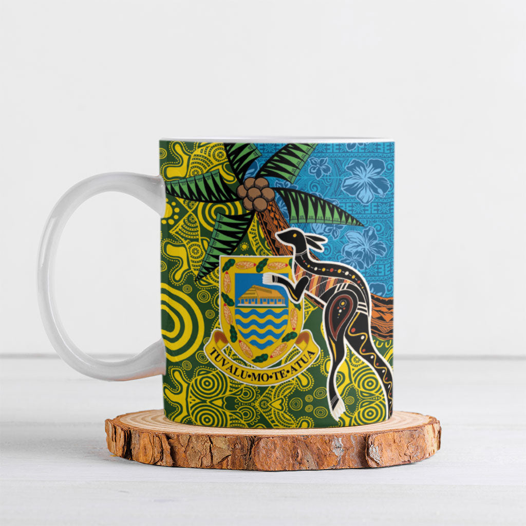 Tuvalu and Australia Together Ceramic Mug Tapa Pattern and Aboriginal mix Culture LT03 Multicolor - Polynesian Pride
