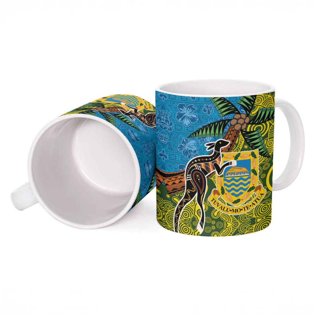 Tuvalu and Australia Together Ceramic Mug Tapa Pattern and Aboriginal mix Culture LT03 - Polynesian Pride