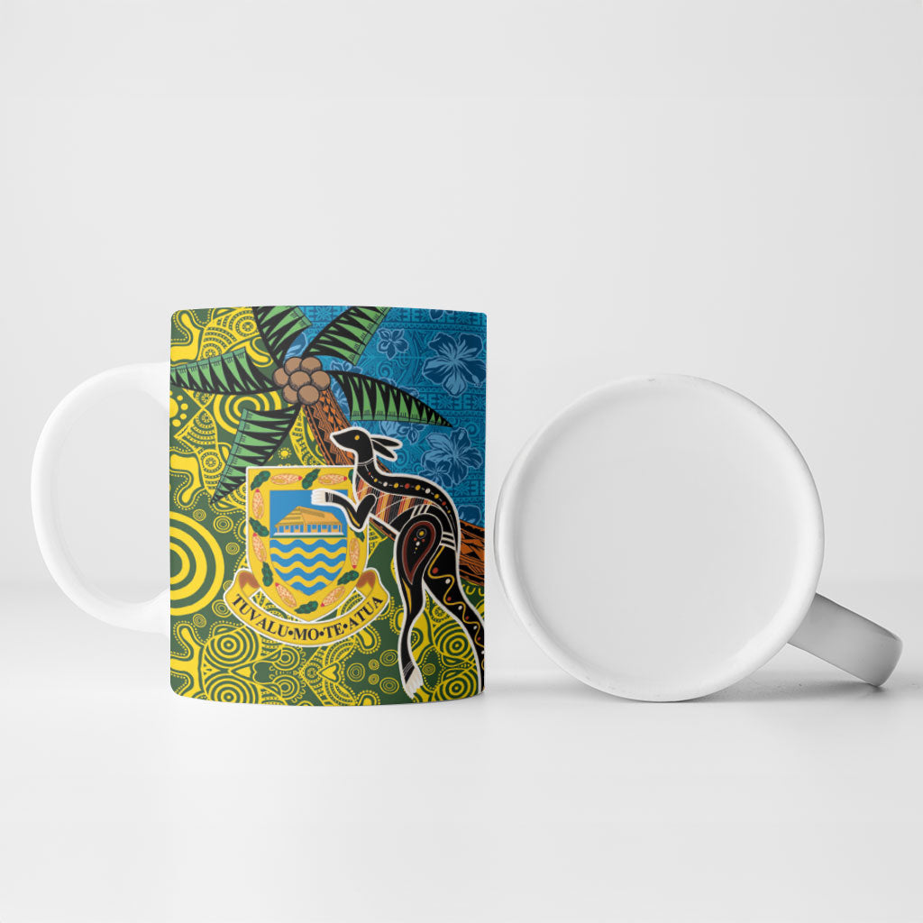Tuvalu and Australia Together Ceramic Mug Tapa Pattern and Aboriginal mix Culture LT03 - Polynesian Pride