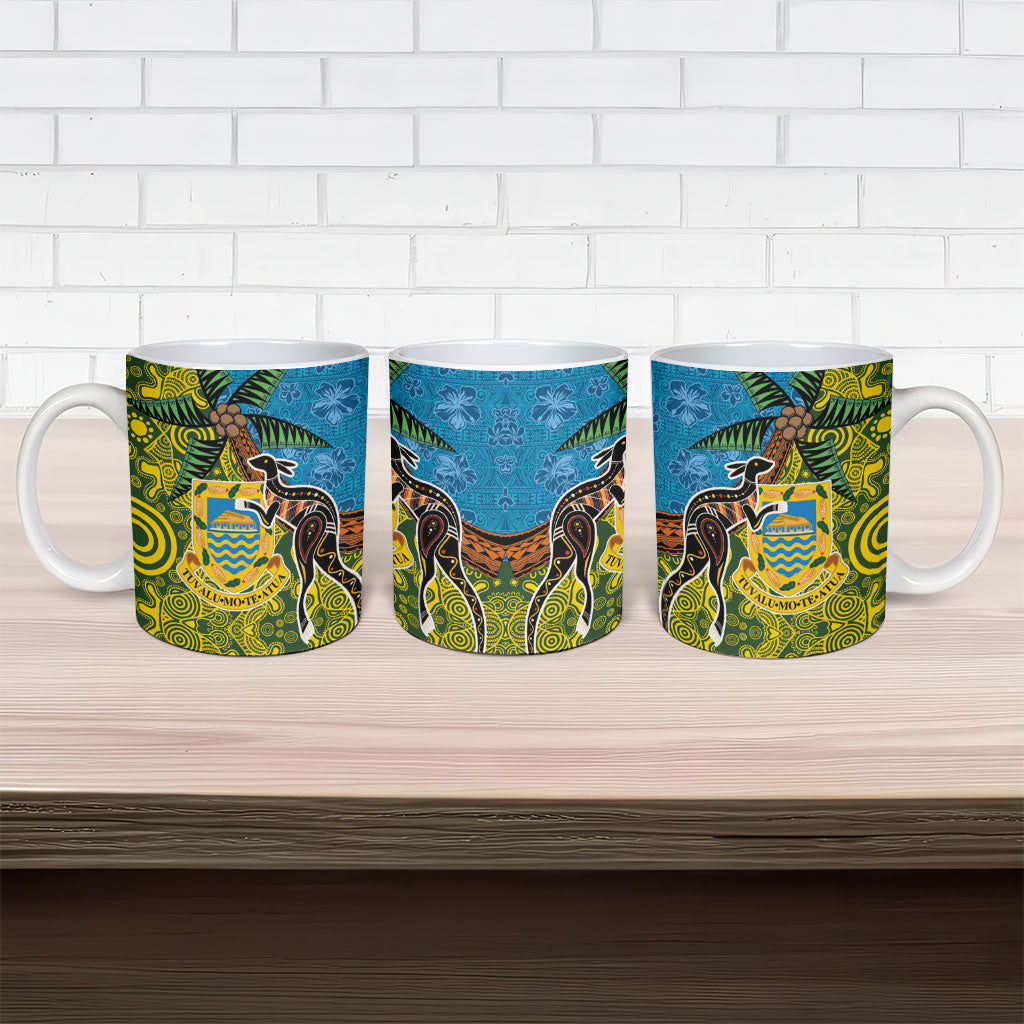 Tuvalu and Australia Together Ceramic Mug Tapa Pattern and Aboriginal mix Culture LT03 - Polynesian Pride