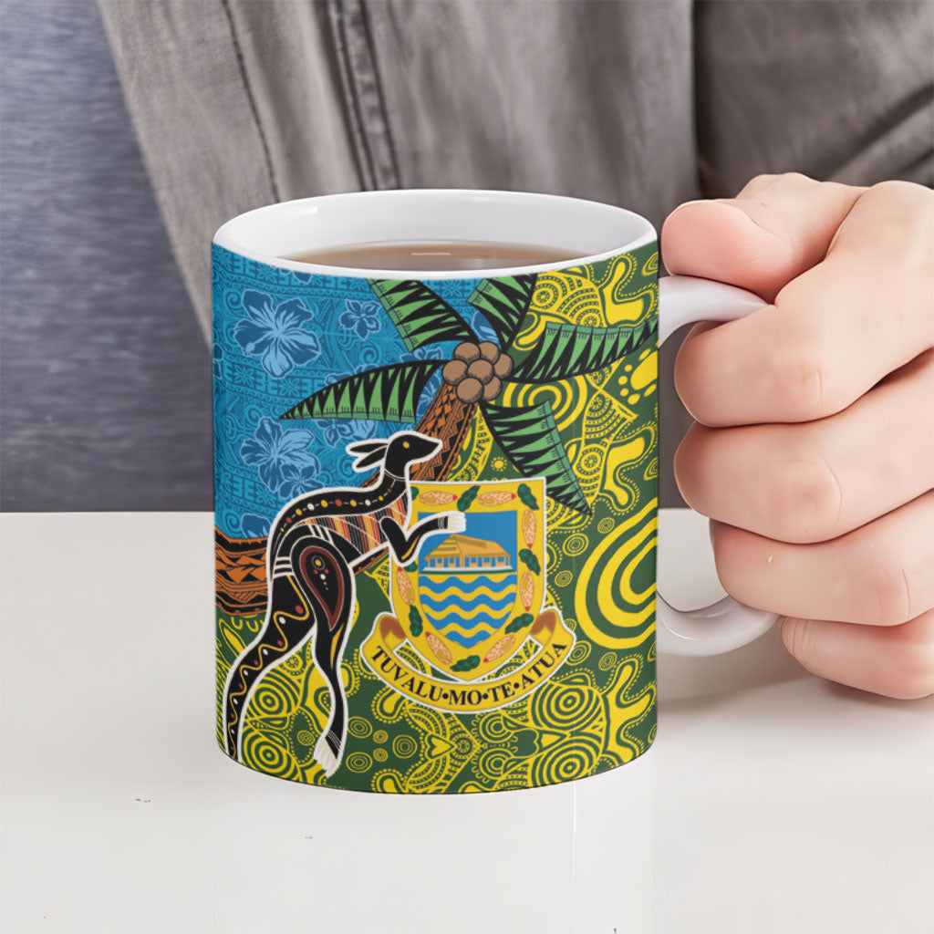 Tuvalu and Australia Together Ceramic Mug Tapa Pattern and Aboriginal mix Culture LT03 - Polynesian Pride