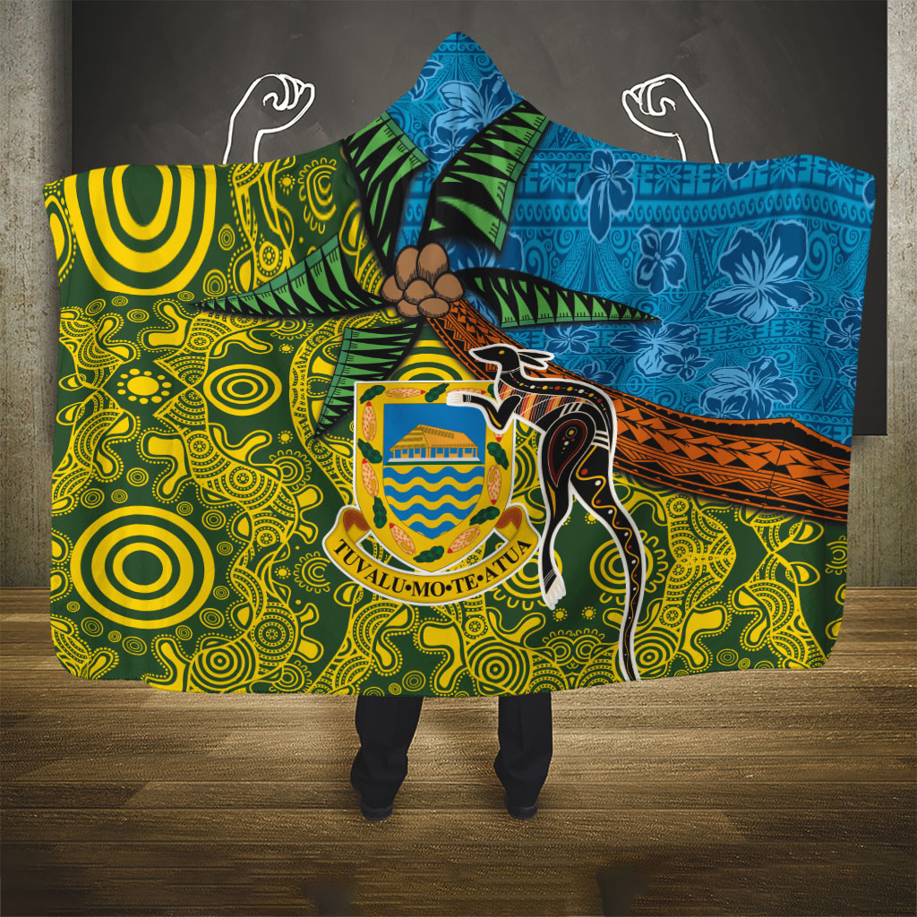 Tuvalu and Australia Together Hooded Blanket Tapa Pattern and Aboriginal mix Culture LT03 - Polynesian Pride