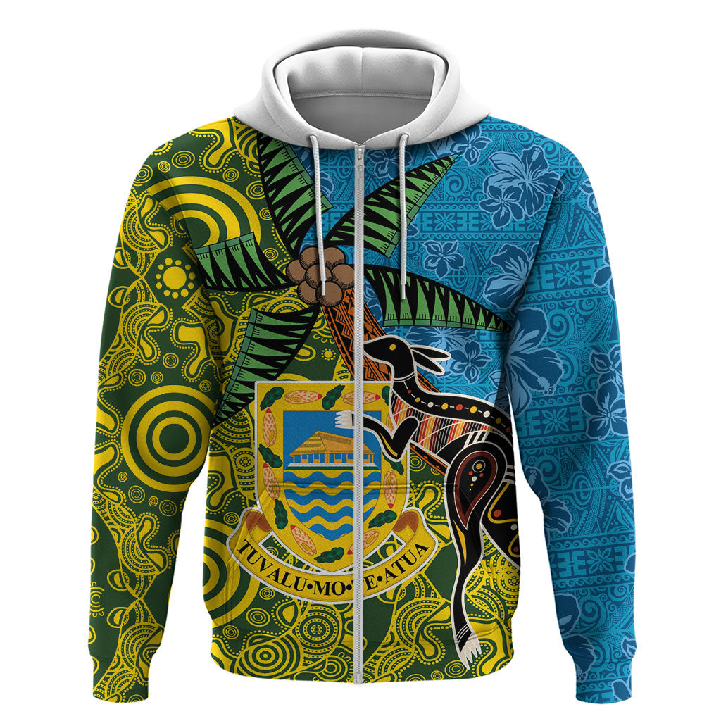 Tuvalu and Australia Together Hoodie Tapa Pattern and Aboriginal mix Culture LT03 Zip Hoodie Multicolor - Polynesian Pride
