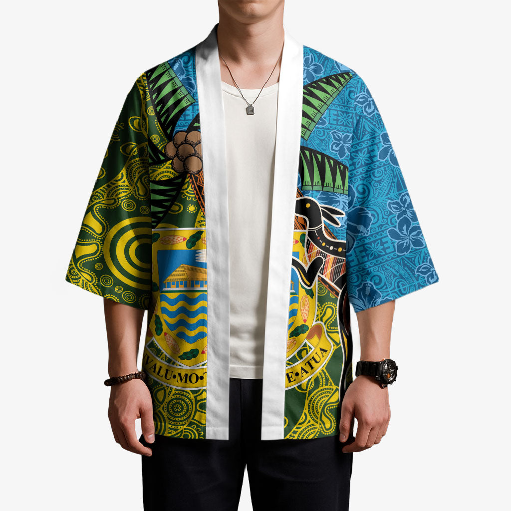 Tuvalu and Australia Together Kimono Tapa Pattern and Aboriginal mix Culture LT03 - Polynesian Pride