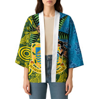 Tuvalu and Australia Together Kimono Tapa Pattern and Aboriginal mix Culture LT03 - Polynesian Pride