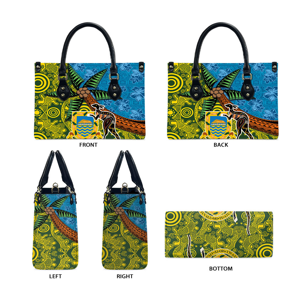 Tuvalu and Australia Together Leather Bag Tapa Pattern and Aboriginal mix Culture LT03 - Polynesian Pride