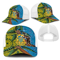 Tuvalu and Australia Together Mesh Trucker Cap Tapa Pattern and Aboriginal mix Culture LT03 - Polynesian Pride