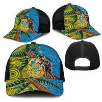 Tuvalu and Australia Together Mesh Trucker Cap Tapa Pattern and Aboriginal mix Culture LT03 - Polynesian Pride