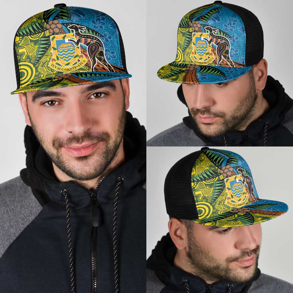 Tuvalu and Australia Together Mesh Trucker Cap Tapa Pattern and Aboriginal mix Culture LT03 - Polynesian Pride