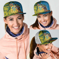 Tuvalu and Australia Together Mesh Trucker Cap Tapa Pattern and Aboriginal mix Culture LT03 - Polynesian Pride