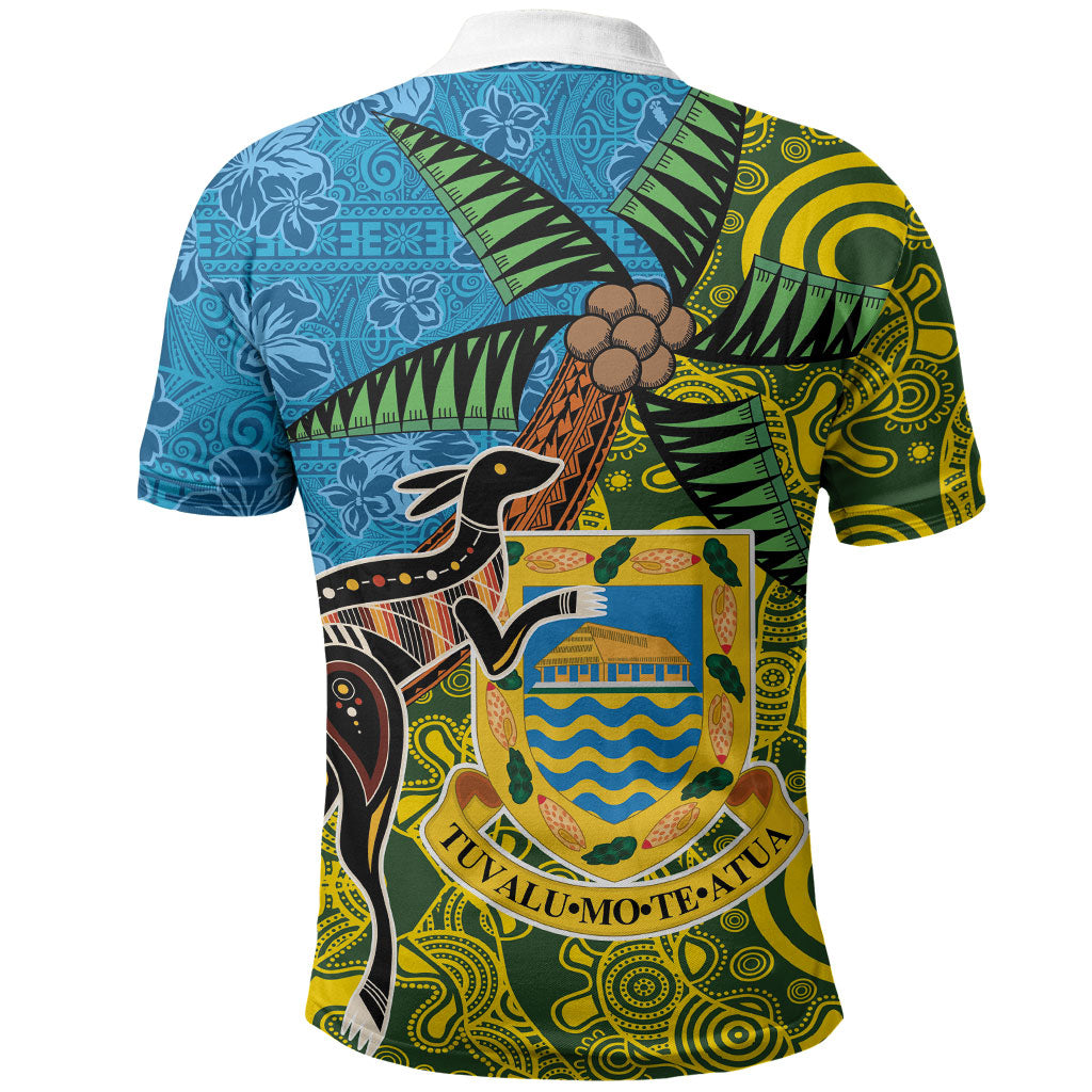 Tuvalu and Australia Together Polo Shirt Tapa Pattern and Aboriginal mix Culture LT03 - Polynesian Pride