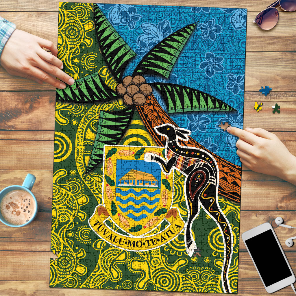 Tuvalu and Australia Together Puzzle Tapa Pattern and Aboriginal mix Culture LT03 Multicolor - Polynesian Pride