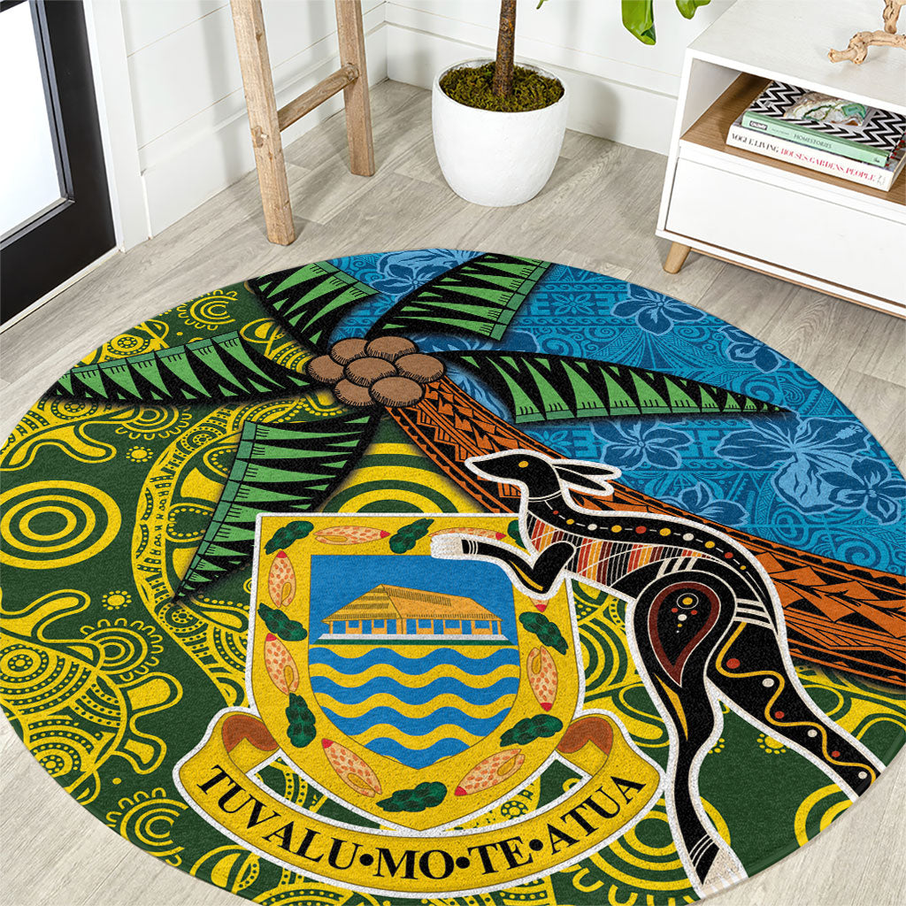 Tuvalu and Australia Together Round Carpet Tapa Pattern and Aboriginal mix Culture LT03 Multicolor - Polynesian Pride