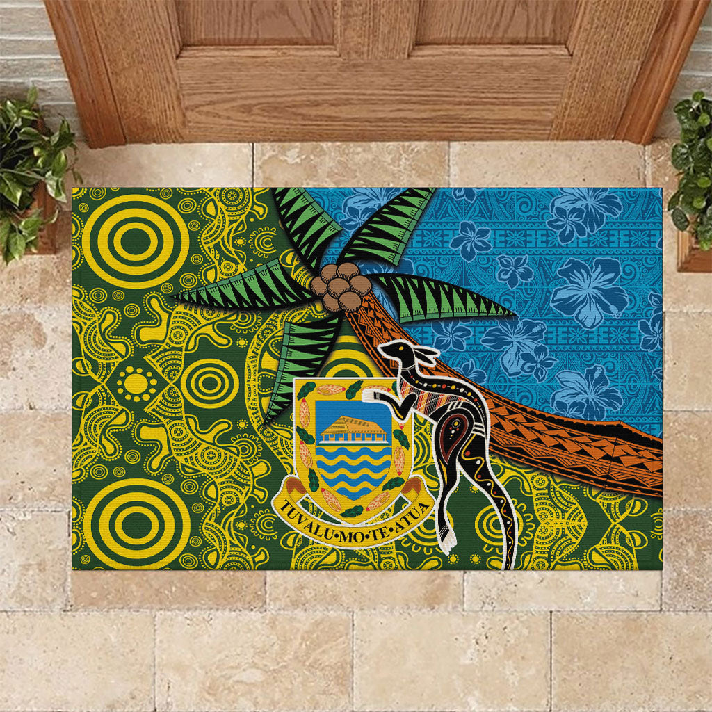 Tuvalu and Australia Together Rubber Doormat Tapa Pattern and Aboriginal mix Culture LT03 Multicolor - Polynesian Pride