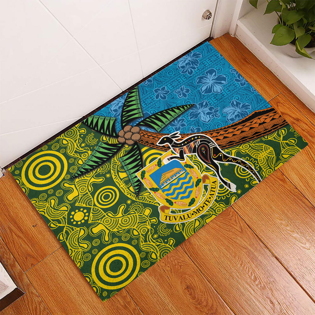 Tuvalu and Australia Together Rubber Doormat Tapa Pattern and Aboriginal mix Culture LT03 - Polynesian Pride