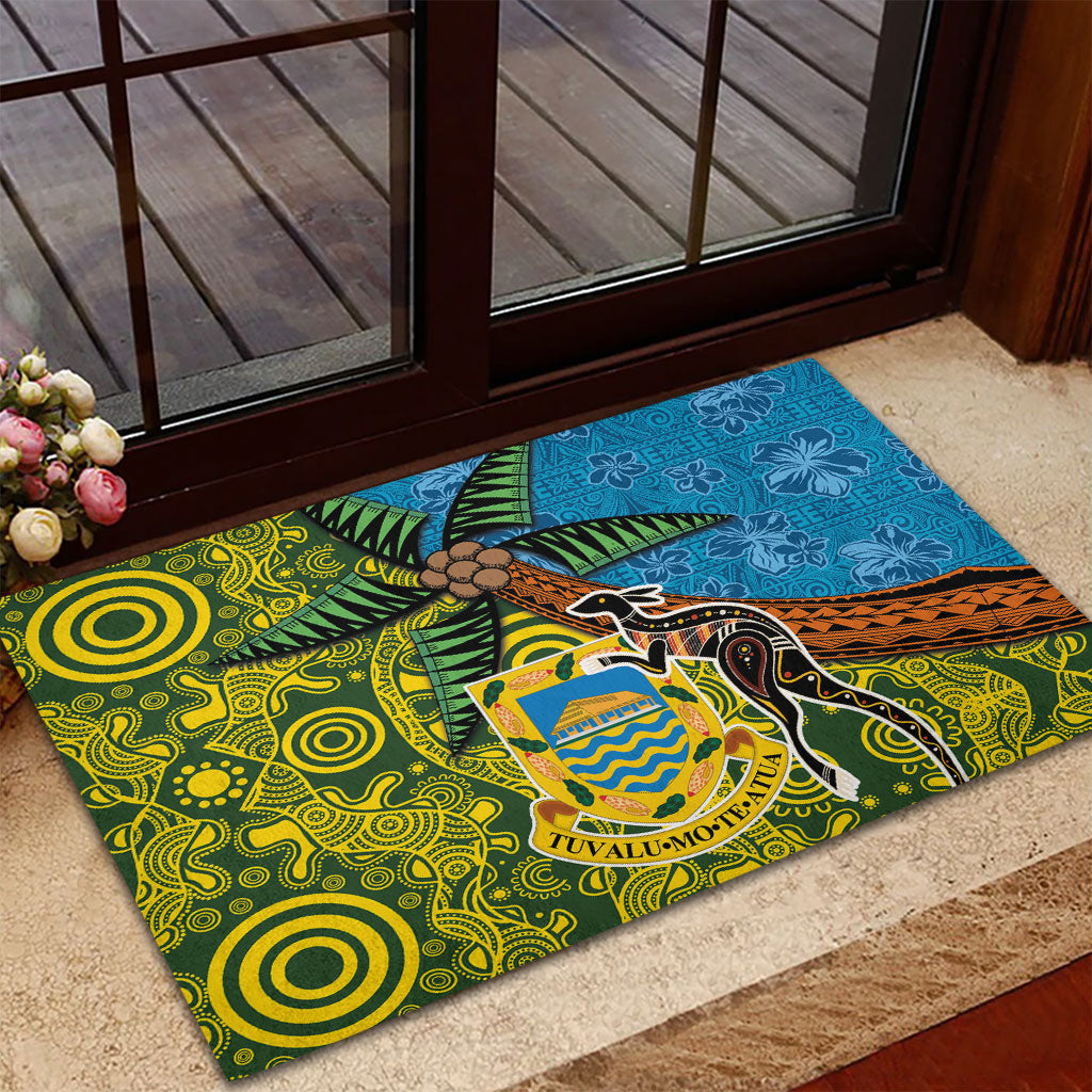 Tuvalu and Australia Together Rubber Doormat Tapa Pattern and Aboriginal mix Culture LT03 - Polynesian Pride
