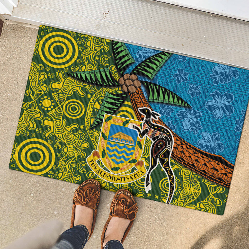 Tuvalu and Australia Together Rubber Doormat Tapa Pattern and Aboriginal mix Culture LT03 - Polynesian Pride