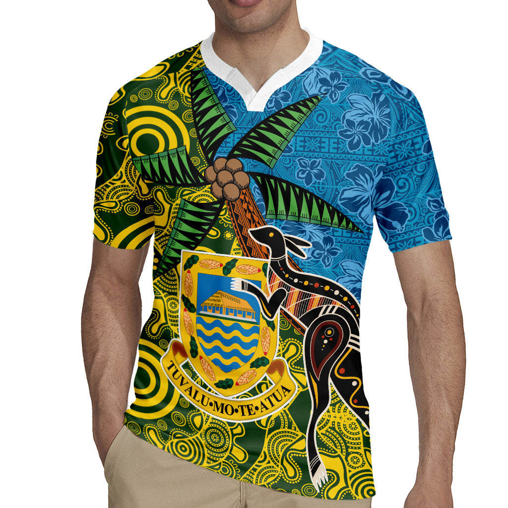 Tuvalu and Australia Together Rugby Jersey Tapa Pattern and Aboriginal mix Culture LT03 - Polynesian Pride