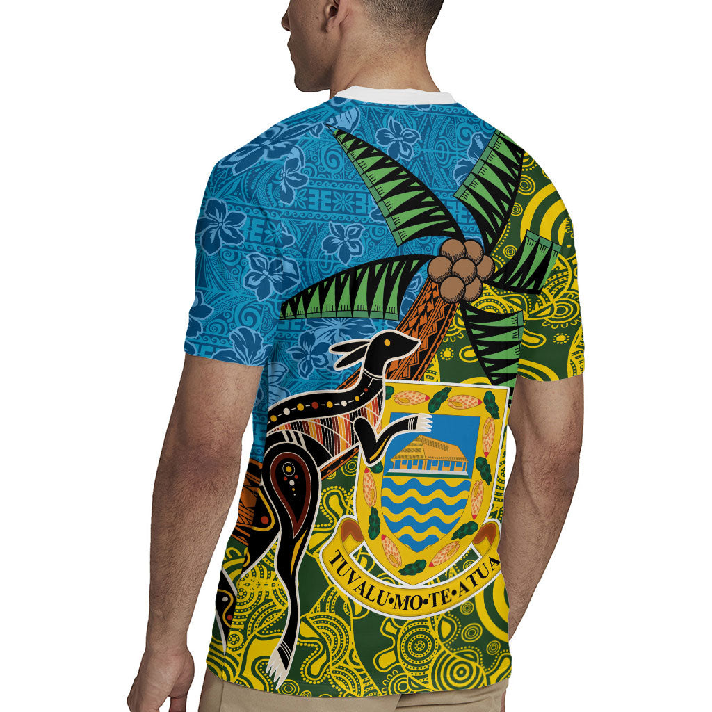 Tuvalu and Australia Together Rugby Jersey Tapa Pattern and Aboriginal mix Culture LT03 - Polynesian Pride