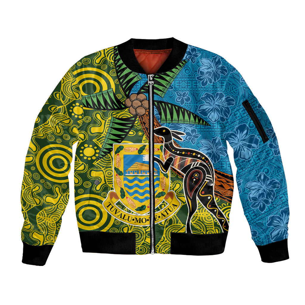 Tuvalu and Australia Together Sleeve Zip Bomber Jacket Tapa Pattern and Aboriginal mix Culture LT03 Unisex Multicolor - Polynesian Pride