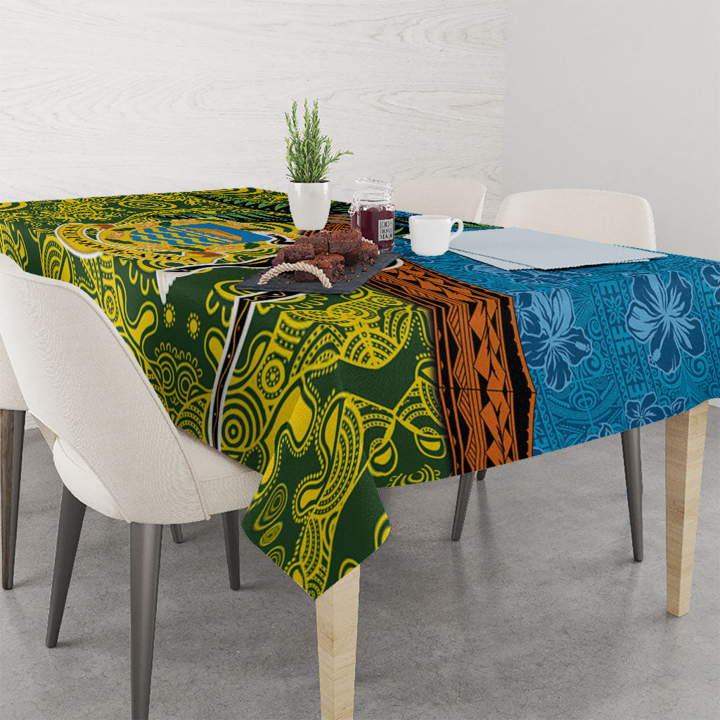 Tuvalu and Australia Together Tablecloth Tapa Pattern and Aboriginal mix Culture LT03 - Polynesian Pride