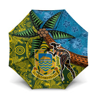 Tuvalu and Australia Together Umbrella Tapa Pattern and Aboriginal mix Culture LT03 One Size Folded 11.42 inch Opened Diameter 37.4 inch Multicolor - Polynesian Pride